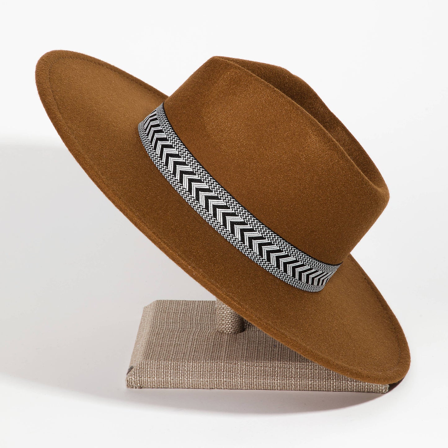 Tribal Pattern Strap Fedora (Caramel)