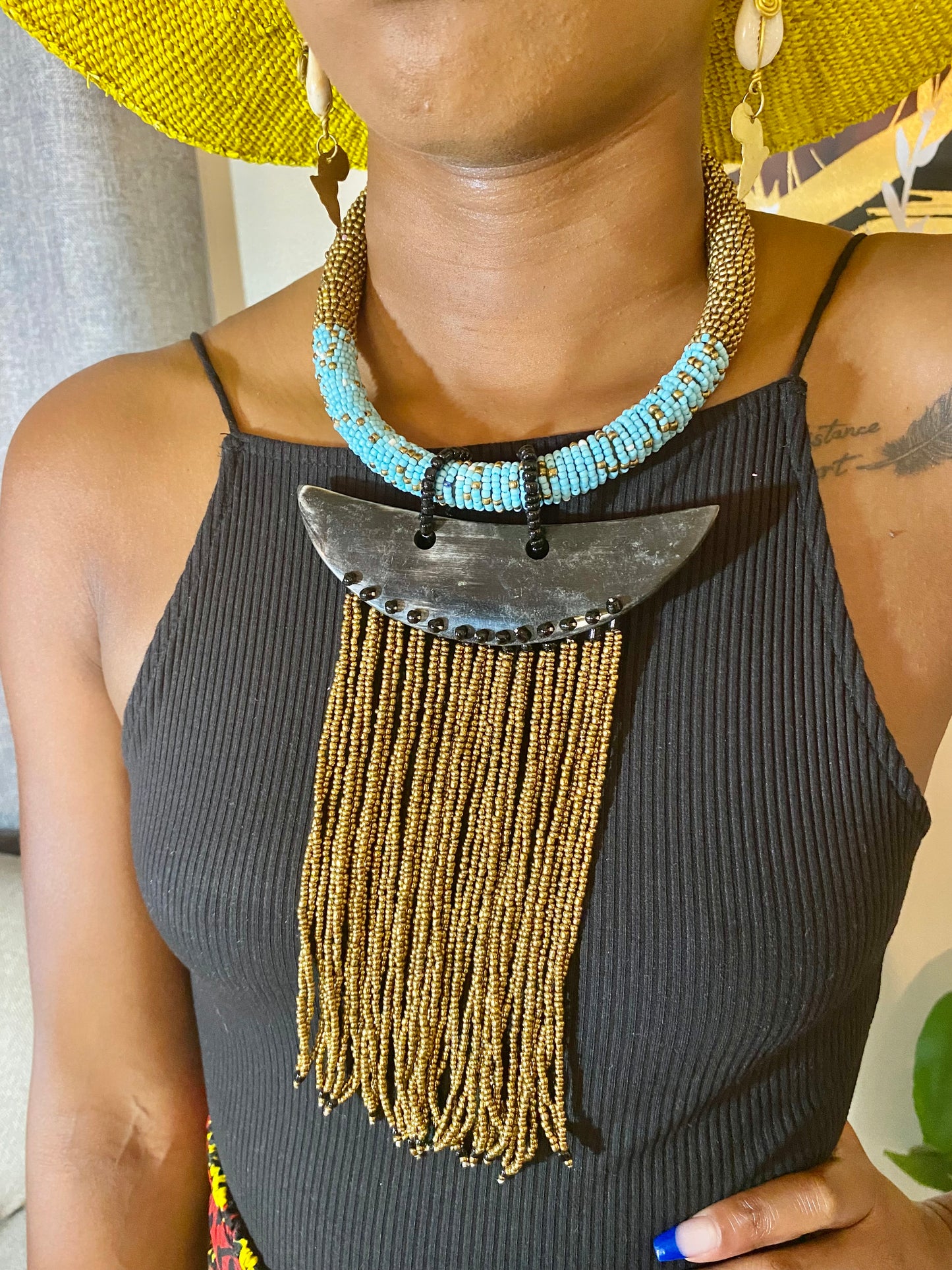 Tye Bead and Bone Choker