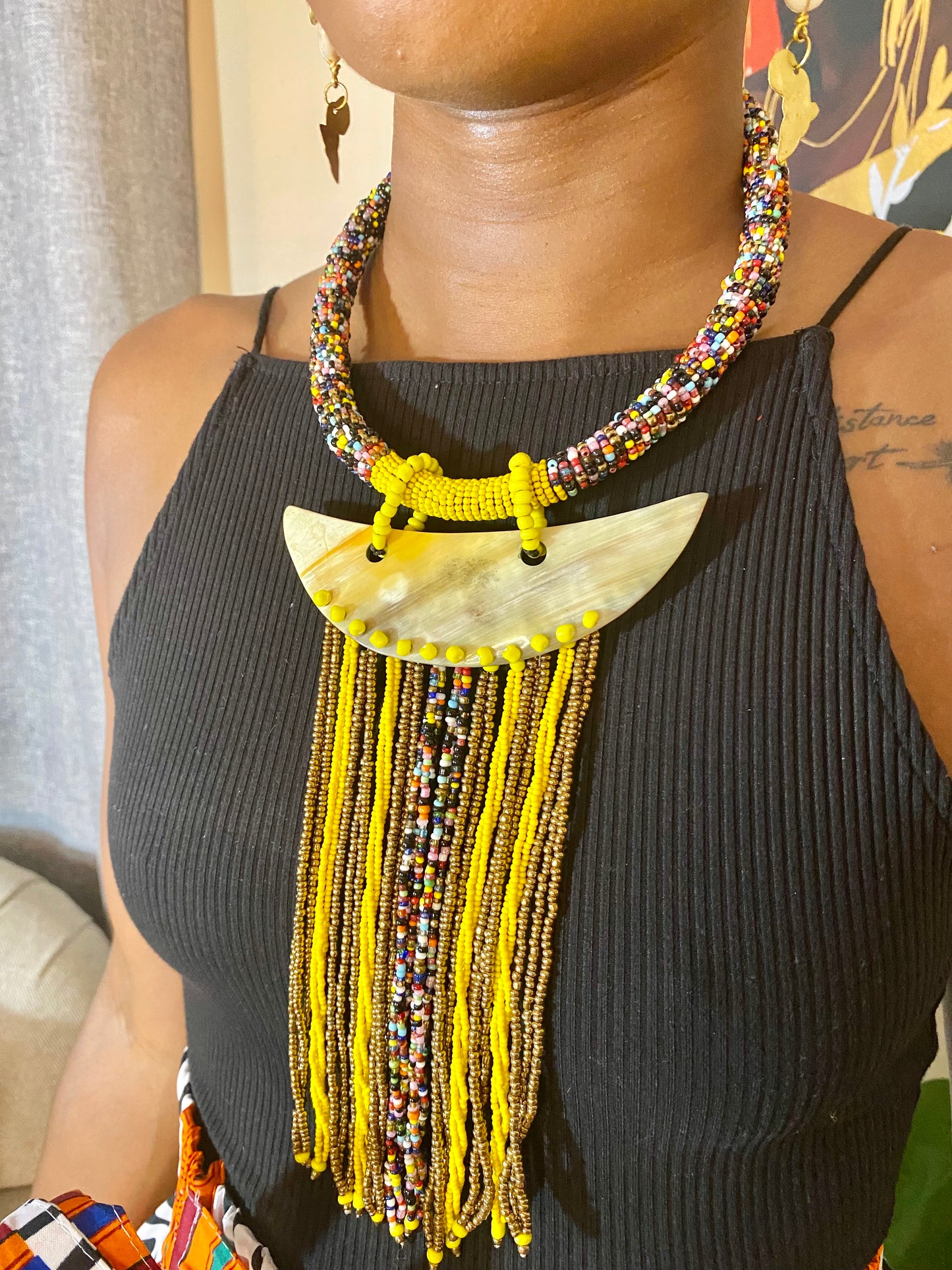 Tye Bead and Bone Choker
