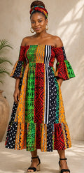 THE FESTIVAL MIDI OFF SHOULDER DRESS