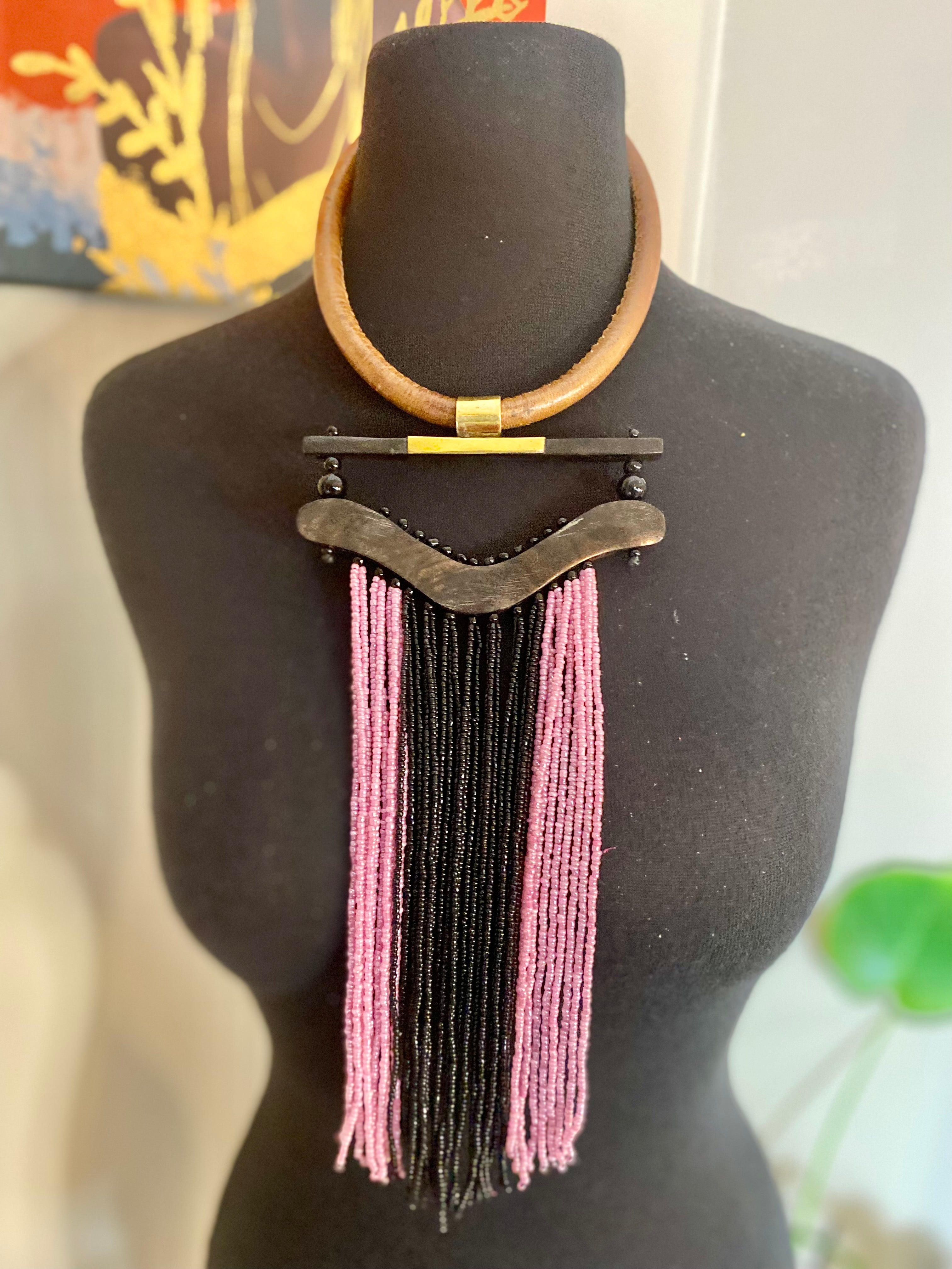 Nandi wood and brass beaded choker