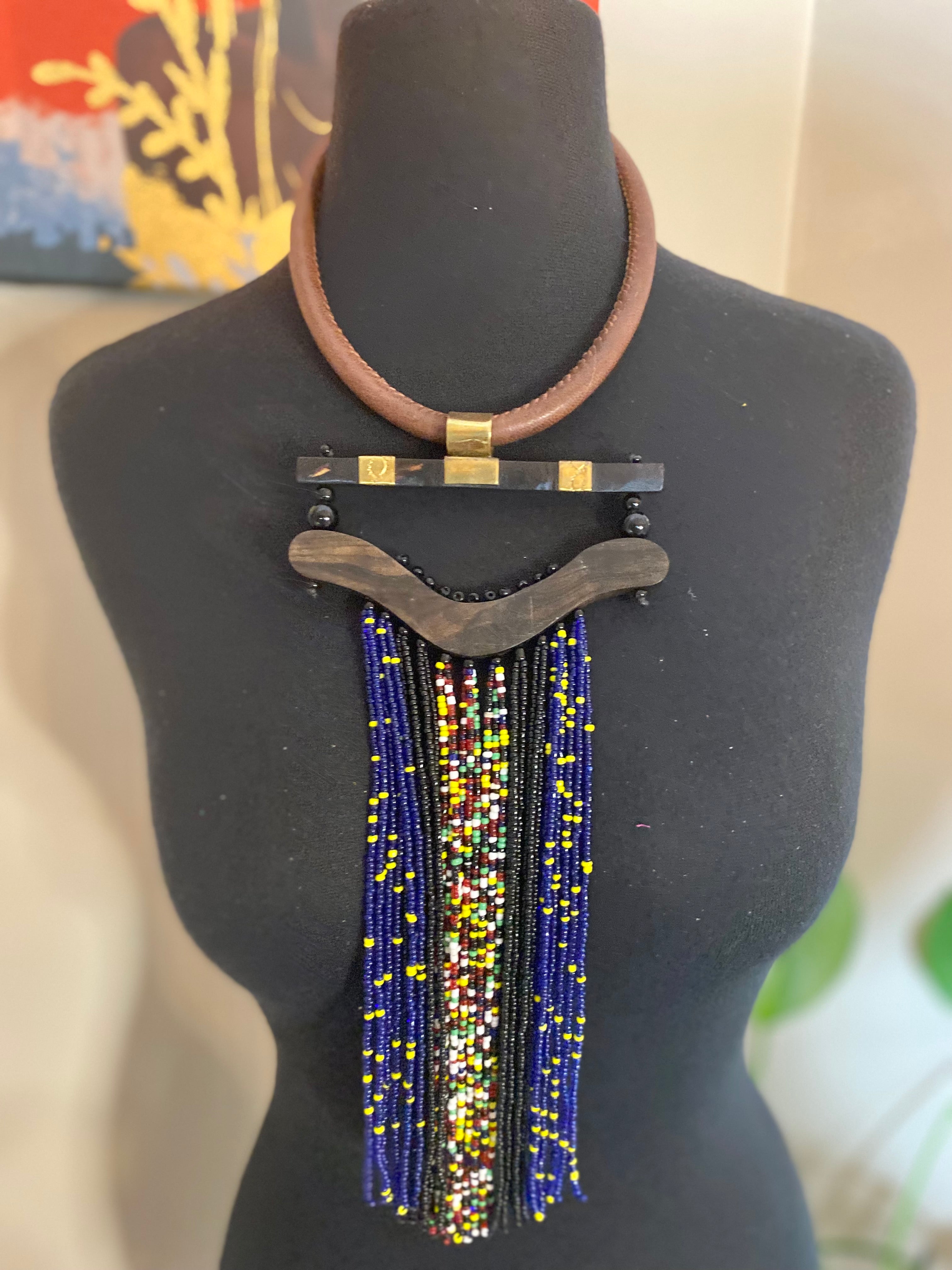 Nandi wood and brass beaded choker