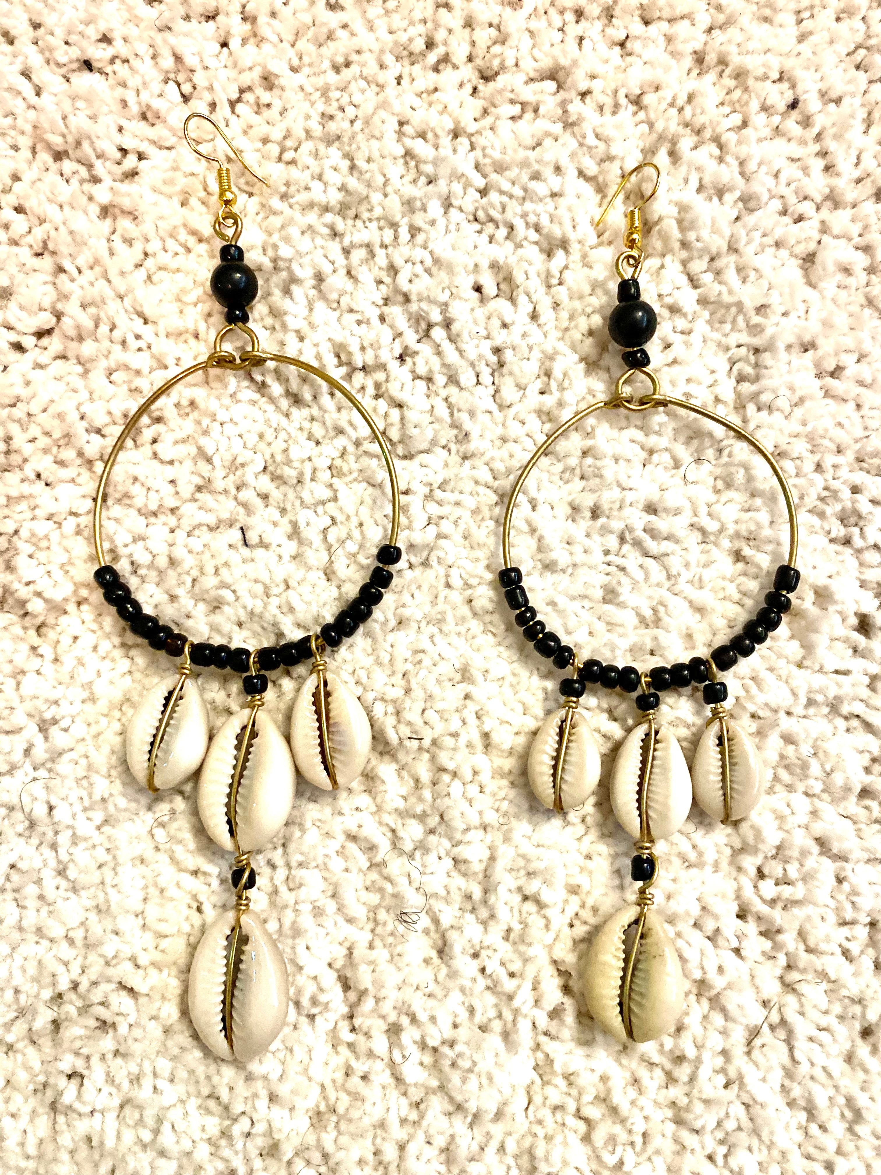 Ola Cowrie Hoop Earrings