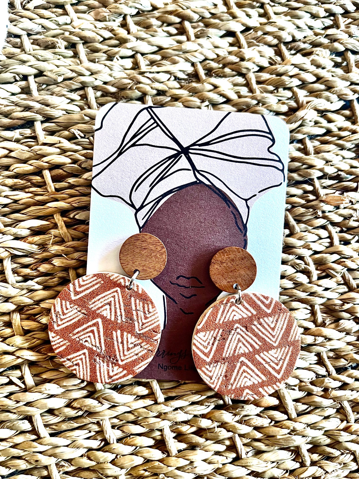 Cork+Leather Round Earring "Mud Cloth"
